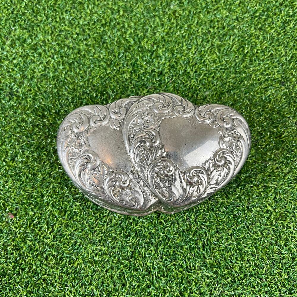 Vintage Godinger Double Heart Silver Plated Trinket Box